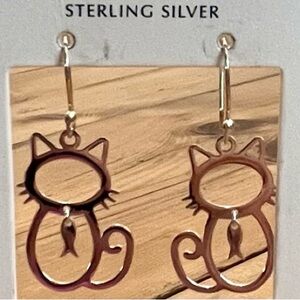 NWT - SEED & SAGE Sterling Silver Cat & Fish Earrings